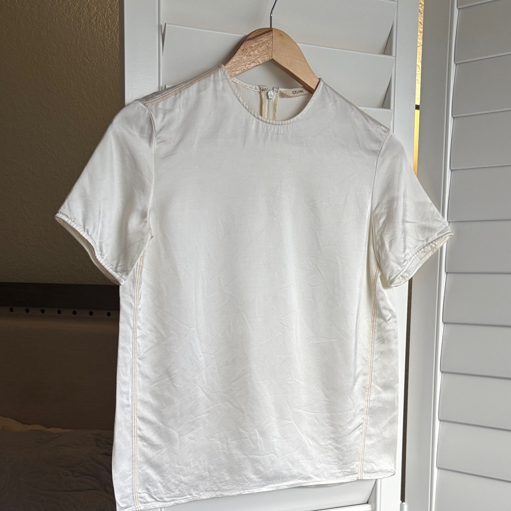 Celine Crew Neck Short Sleeve Silk T shirt